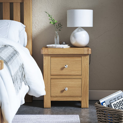 Portland Oak 2 Drawer Bedside Table