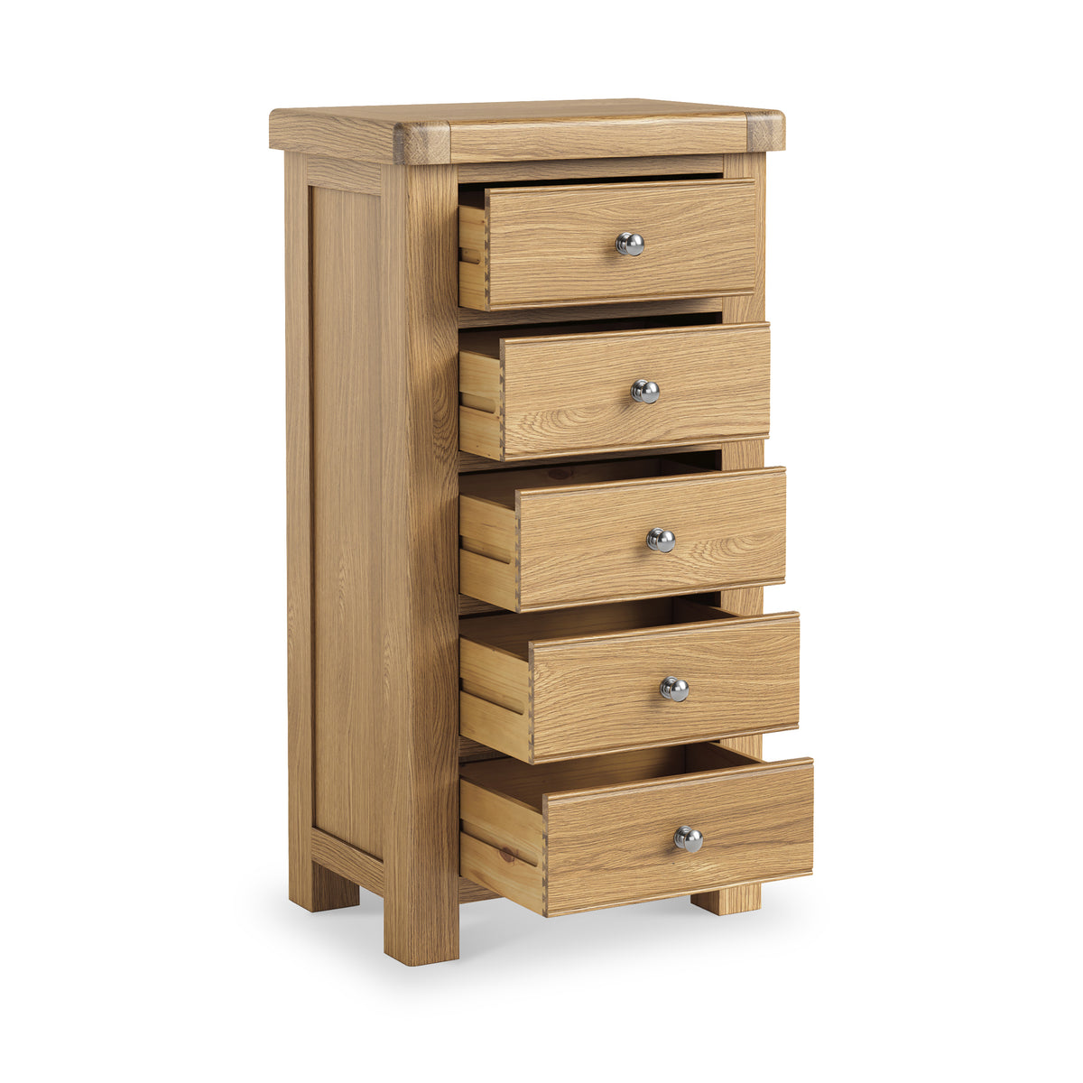 Portland Oak 5 Drawer Tallboy from Roseland Furniture