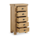 Portland Oak 5 Drawer Tallboy from Roseland Furniture