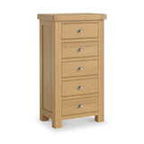 Portland-Oak-5-Drawer-Tallboy from Roseland Furniture