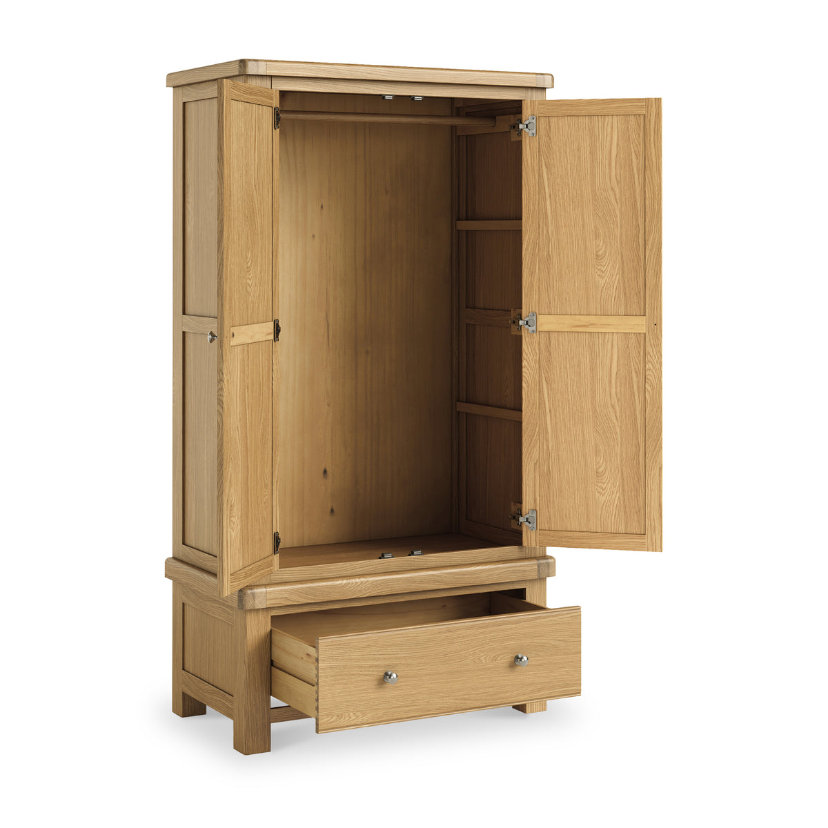 Portland Oak 1 Drawer Double Wardrobe from Roseland Furniture