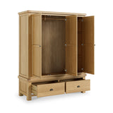 Portland-Oak-2-Drawer-Triple-Wardrobe from Roseland Furniture