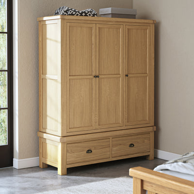 Portland Oak 2 Drawer Triple Wardrobe