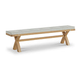 Portland Oak 200cm Cross Legged Dining Bench with beige cushion from Roseland Furniture