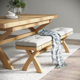 Portland Oak 200cm Cross Legged Dining Bench with beige cushion