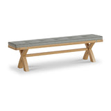 Portland Oak 200cm Cross Legged Dining Bench with grey  cushion from Roseland Furniture