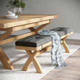 Portland Oak 200cm Cross Legged Dining Bench with charcoal cushion