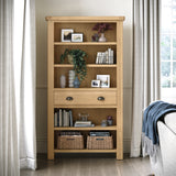 Portland-Oak-5-Shelf-Large-Bookcase from Roseland Furniture