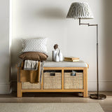 Portland-Oak-Storage-Bench-With-Baskets-&-Beige-Cushion from Roseland Furniture