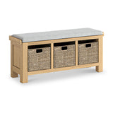 Portland-Oak-Storage-Bench-With-Baskets-&-Beige-Cushion from Roseland Furniture