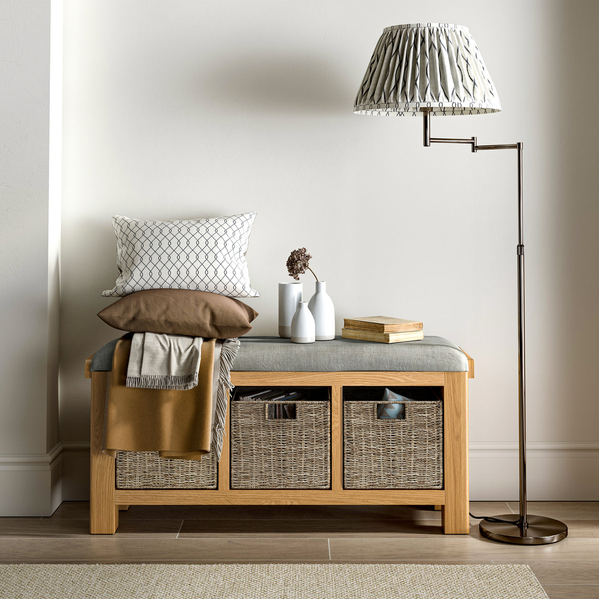 Portland Oak Storage Bench with Cushion from Roseland Furniture