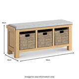 Portland-Oak-Storage-Bench-With-Baskets-&-Grey-Cushion from Roseland Furniture