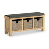 Portland-Oak-Storage-Bench-With-Baskets-&-Charcoal-Cushion from Roseland Furniture