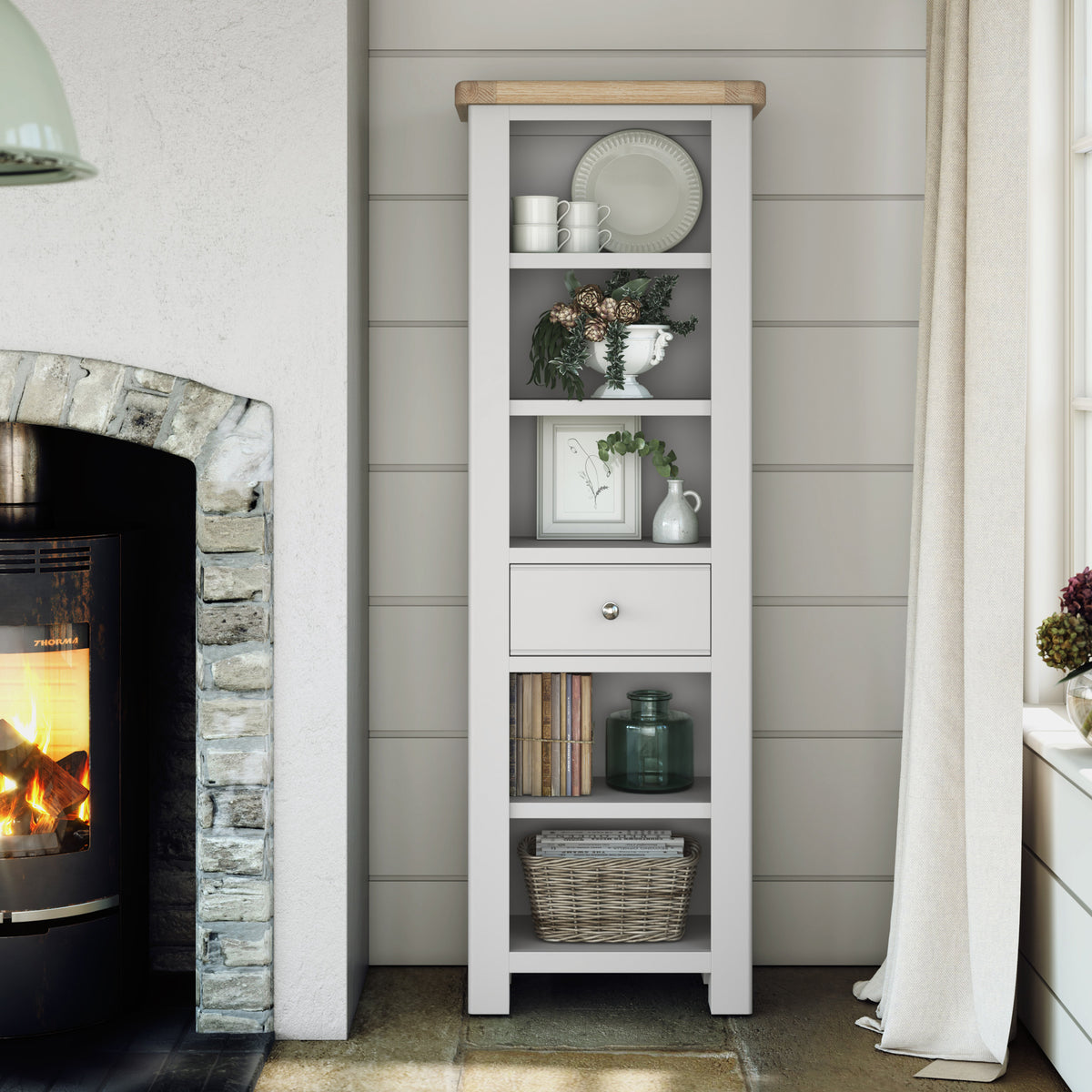 Penzance Stone Grey Slim Bookcase from Roseland Furniture