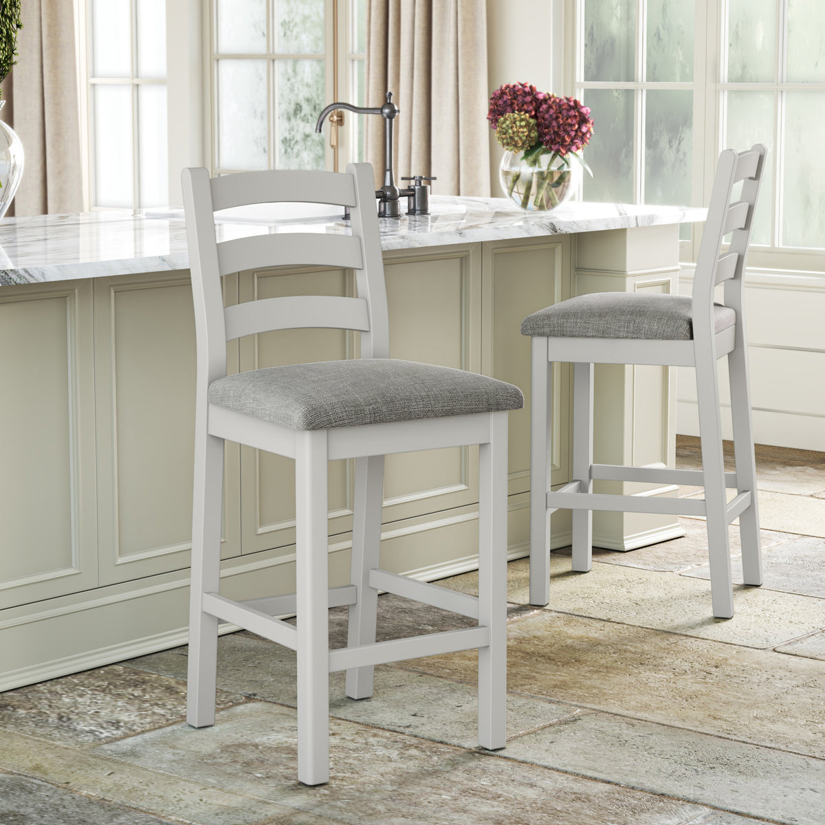 Penzance Stone Grey Bar Chair with Grey Cushion from Roseland Furniture