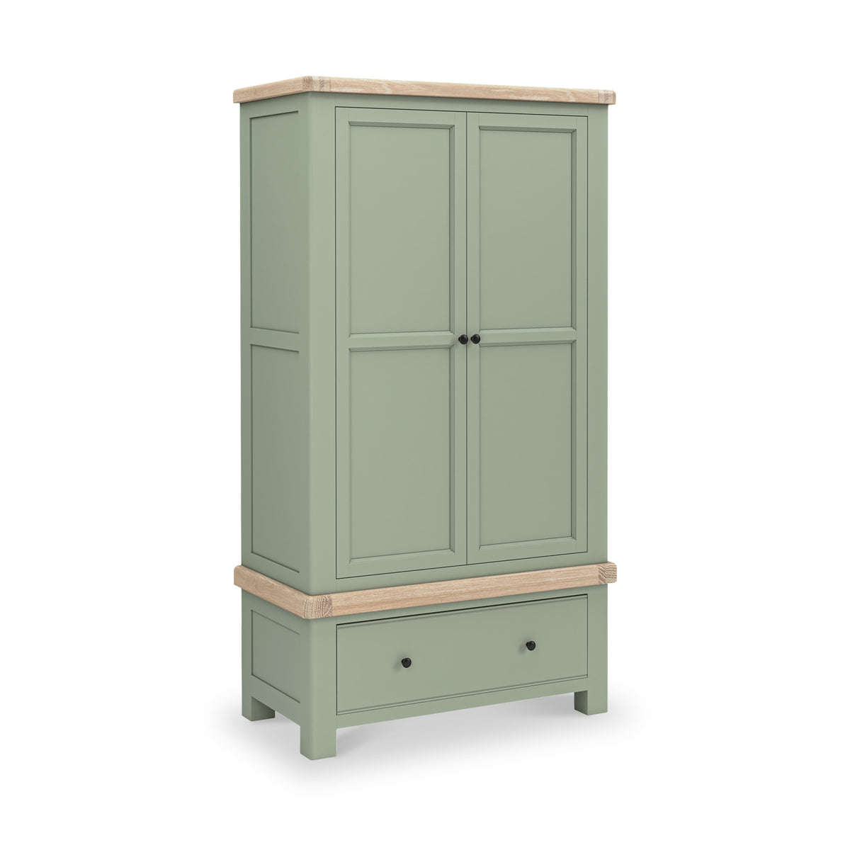 Penzance Sage Green Double Wardrobe with Drawer from Roseland Furniture