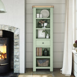 Penzance Sage Green Slim Bookcase from Roseland Furniture