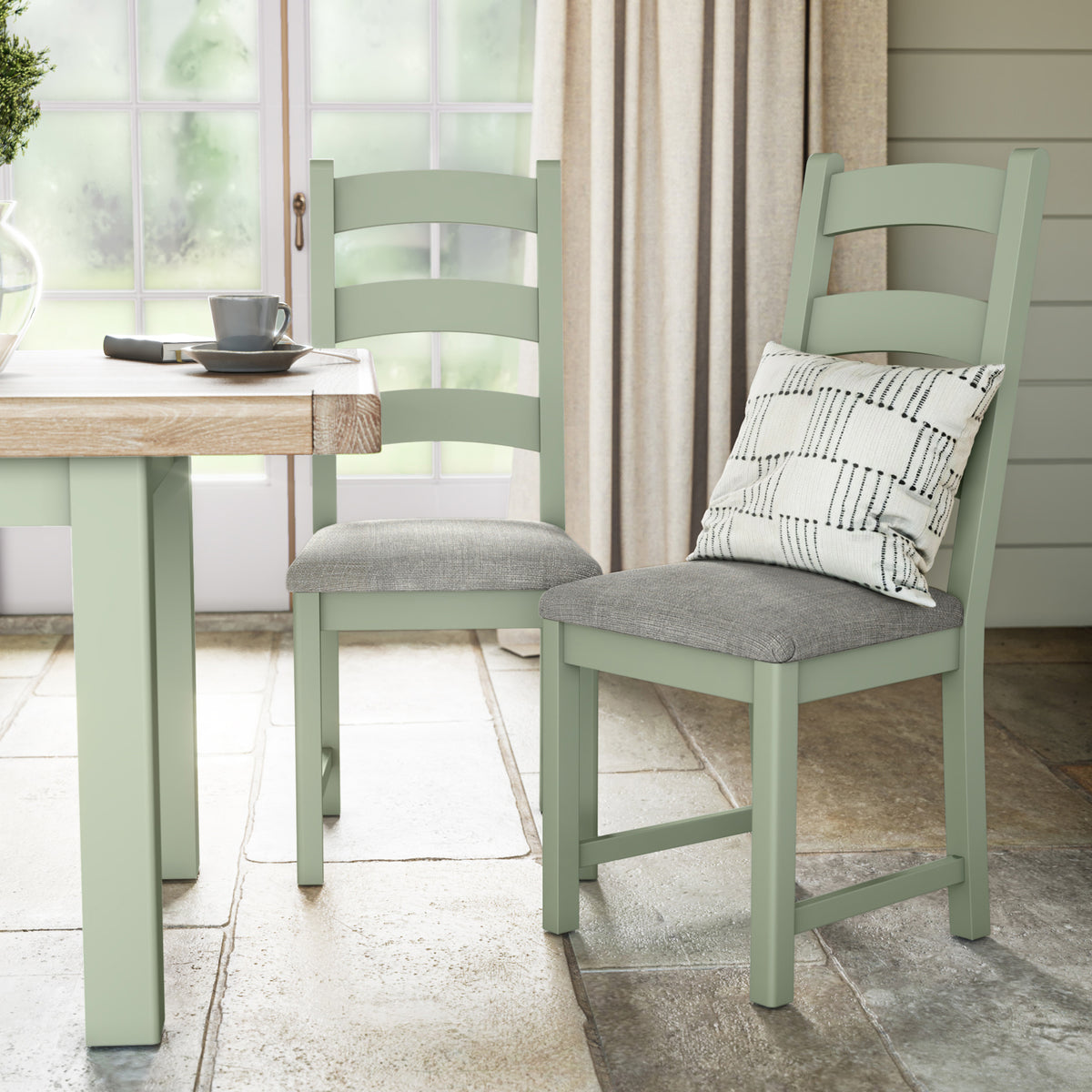 Penzance Sage Dining Chair with Grey Cushion from Roseland Furniture