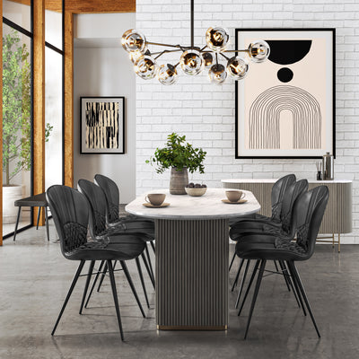 Amelie Grey 180cm Fluted Marble Oval Dining Table