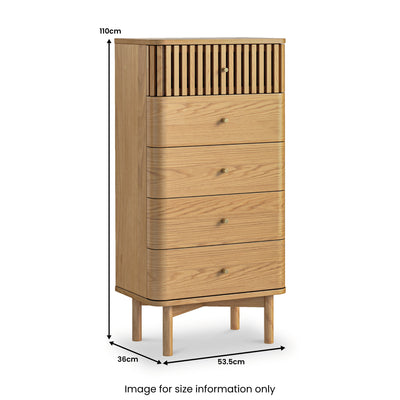 Shorwell Oak Slatted 5 Drawer Tallboy Chest