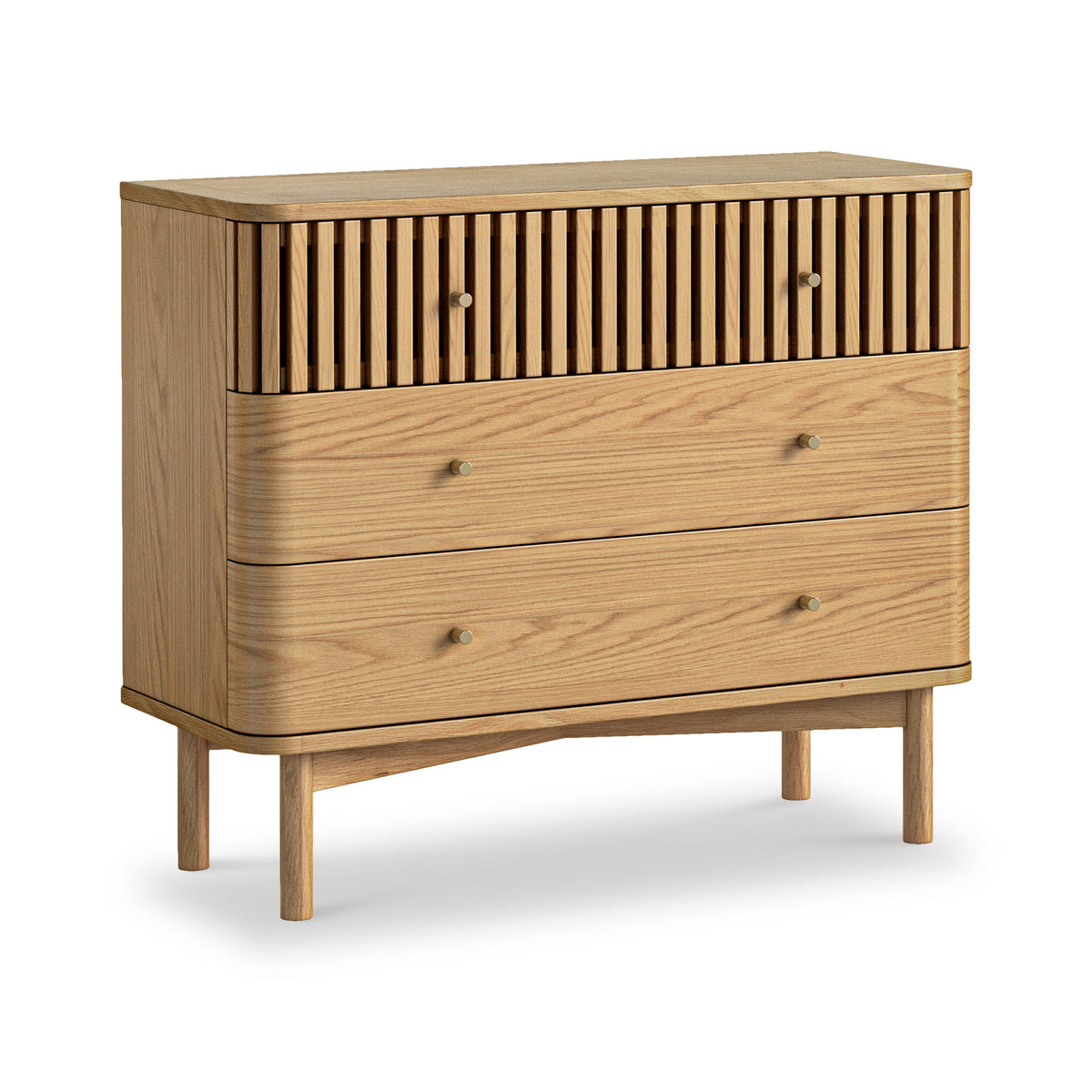 Shorwell Oak Slatted 3 Drawer Chest of Drawers from Roseland Furniture