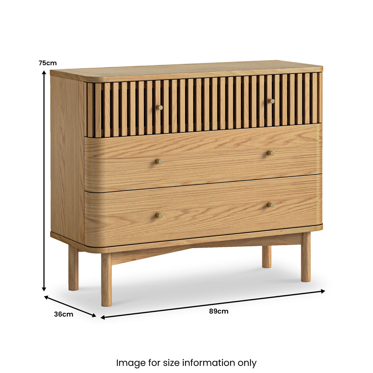 Shorwell Oak Slatted 3 Drawer Chest of Drawers from Roseland Furniture