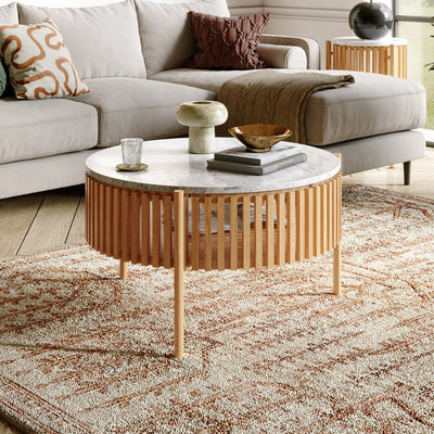 Shorwell Oak & Marble Slatted 1 Door Coffee Table