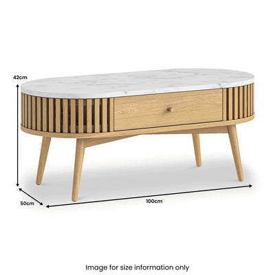 Shorwell Oak & Marble 1 Drawer Oval Coffee Table