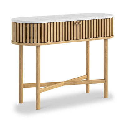 Shorwell Oak & Marble Slatted Oval Console Table