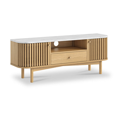 Shorwell Oak & Marble Slatted 130cm TV Unit