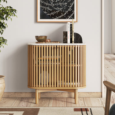 Shorwell Oak & Marble Slatted Cupboard