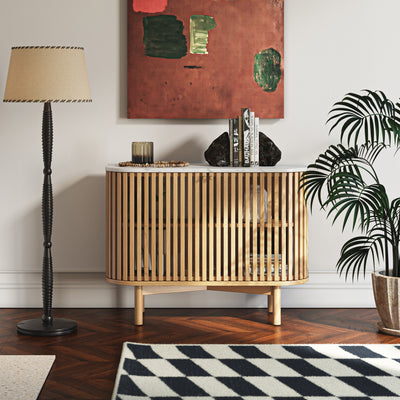 Shorwell Oak & Marble Slatted Small Sideboard