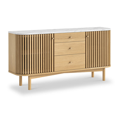 Shorwell Oak & Marble Slatted 3 Drawer Sideboard