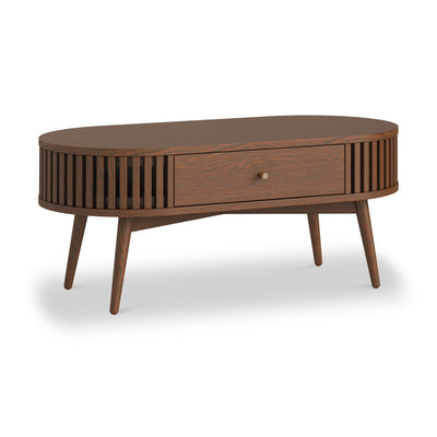 Shorwell Dark Oak Slatted Oval 1 Drawer Coffee Table