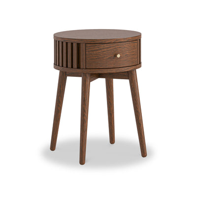 Shorwell Dark Oak Slatted Round 1 Drawer Side Table