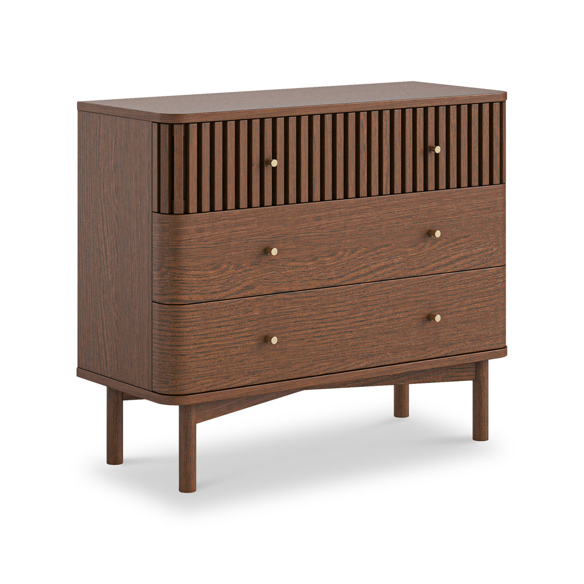 Shorwell Oak Slatted 3 Drawer Chest of Drawers Dark Stain from Roseland Furniture