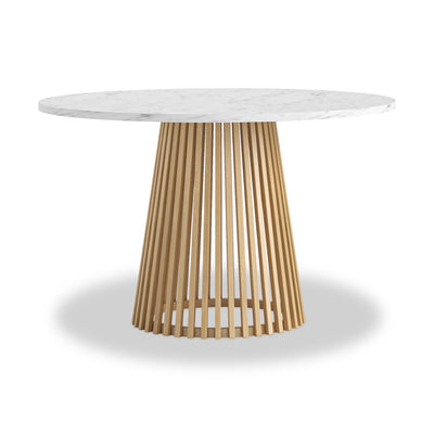 Shorwell Oak & Marble Slatted Round Dining Table