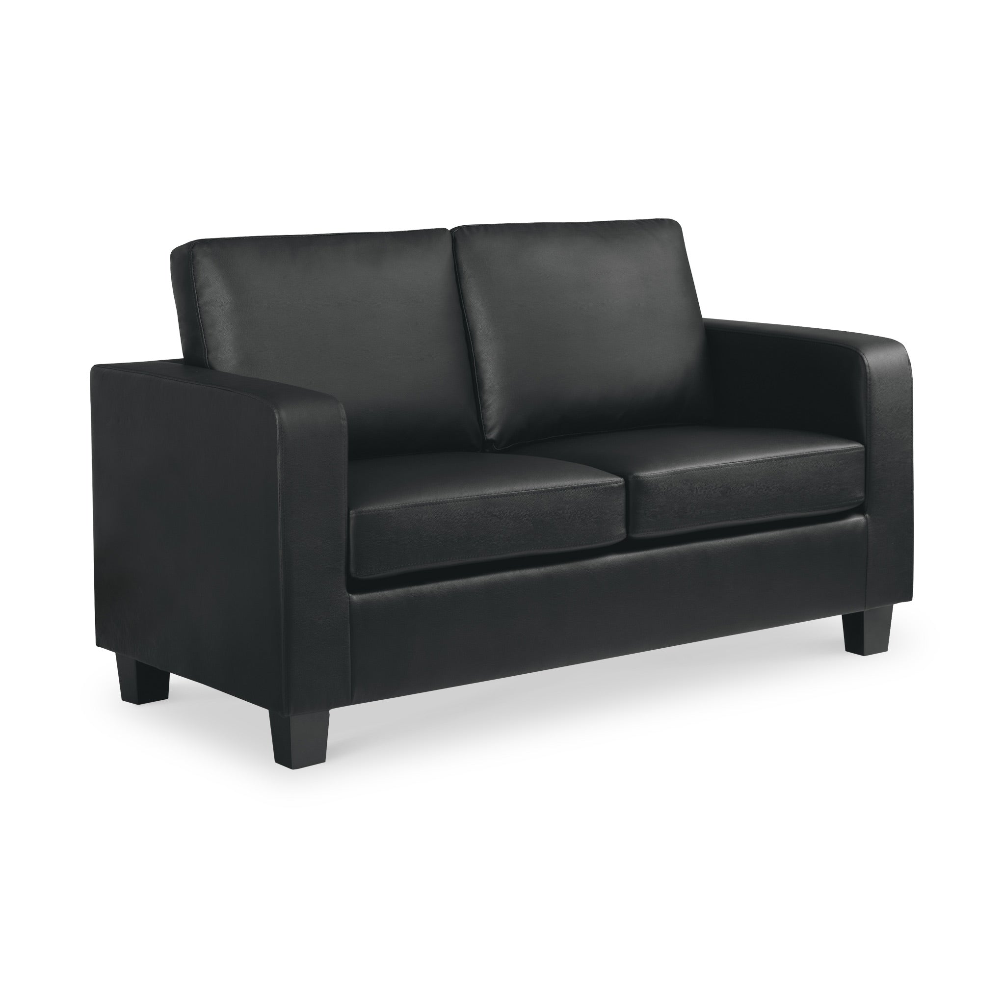 Black faux leather on sale 2 seater sofa