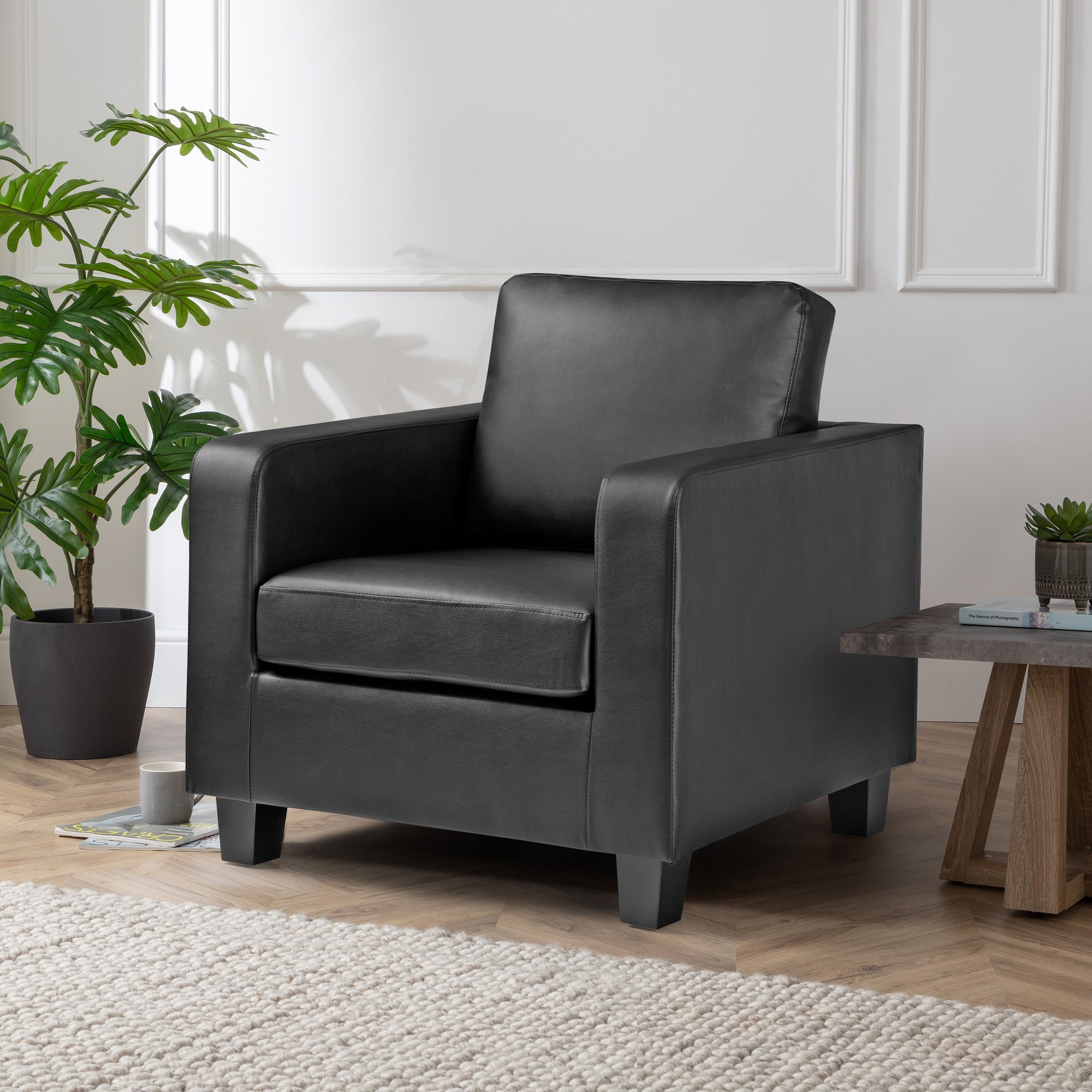 Black faux leather armchair new arrivals