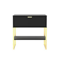 Hudson Black 1 Drawer with Shelf Side Table with gold legs