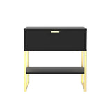 Hudson Black 1 Drawer with Shelf Side Table with gold legs