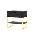 Hudson Black 1 Drawer with Shelf Side Table with gold legs