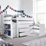 Daltrey White Single Mid Sleeper Bed for Kids Bedroom