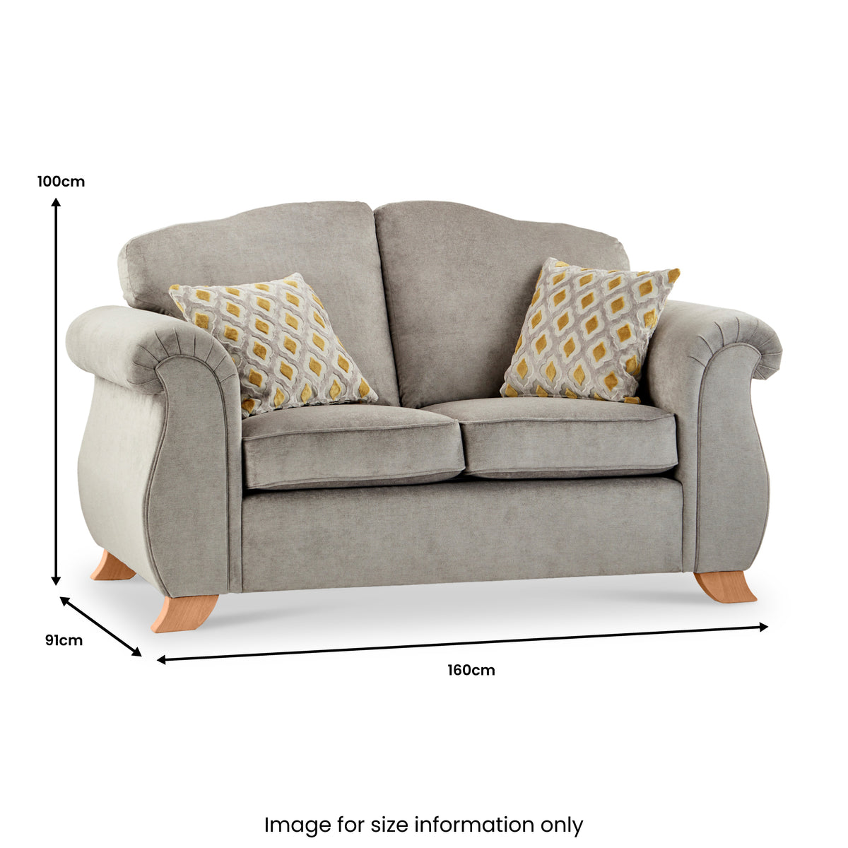 Ashwood-2-seater-sofa-ochre-cushions Grey from Roseland Furniture