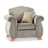 Ashwood-armchair-ochre-orange-cushions-grey from Roseland Furniture