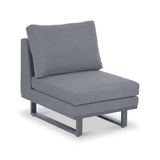 A gray, single-seat, modular sofa element with a cushioned backrest and seat on a simple metal frame, isolated against a white background.