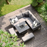 Maze Pulse Flanelle Outdoor Corner Dining Set with Square Fire Pit