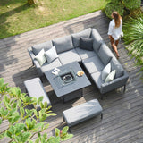 Maze Pulse Flanelle Outdoor Corner Dining Set with Square Fire Pit