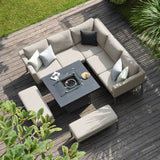 Maze Pulse Oatmeal Outdoor Corner Dining Set with Square Fire Pit