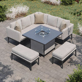 Maze Pulse Oatmeal Outdoor Corner Dining Set with Square Fire Pit